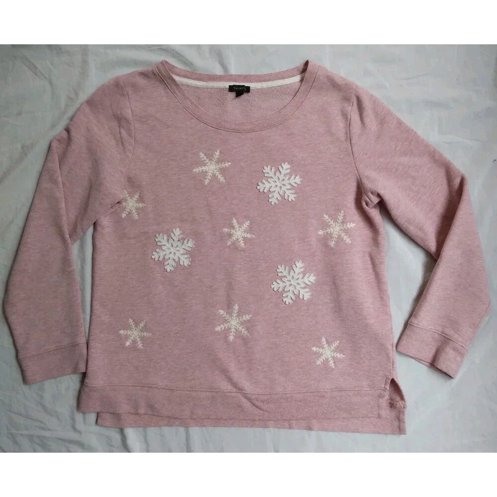 Talbots Pink Snowflake Sweatshirt Cozy Cabincore Ski Lodge Women's Size M - Picture 1 of 10